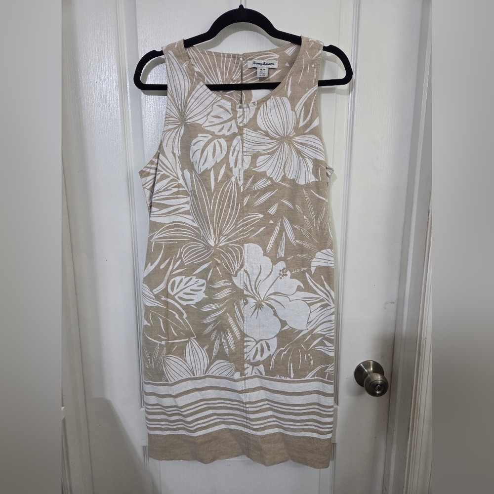 Tommy Bahama Tan and White Floral Midi Dress